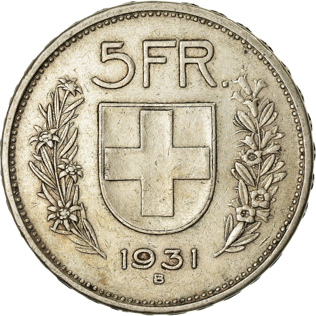 Coin, Switzerland, 5 Francs, 1931, Bern, EF(40-45), Silver, KM:40