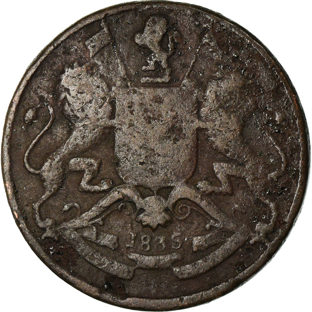 Moneta, INDIA - BRITANNICA, 1/12 Anna, 1 Pie, 1835, Madras, MB, Rame, KM:445