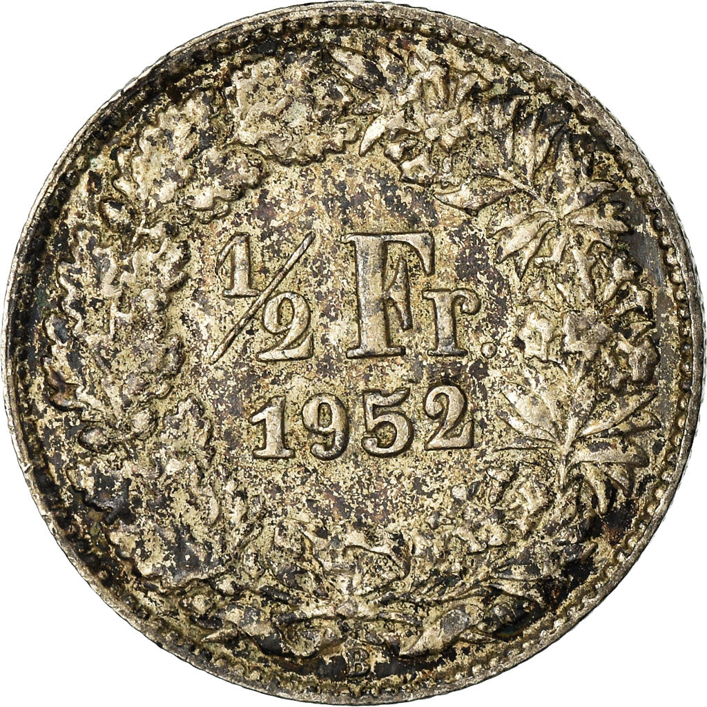 Munten, Zwitserland, 1/2 Franc, 1952, Bern, ZF+, Zilver, KM:23