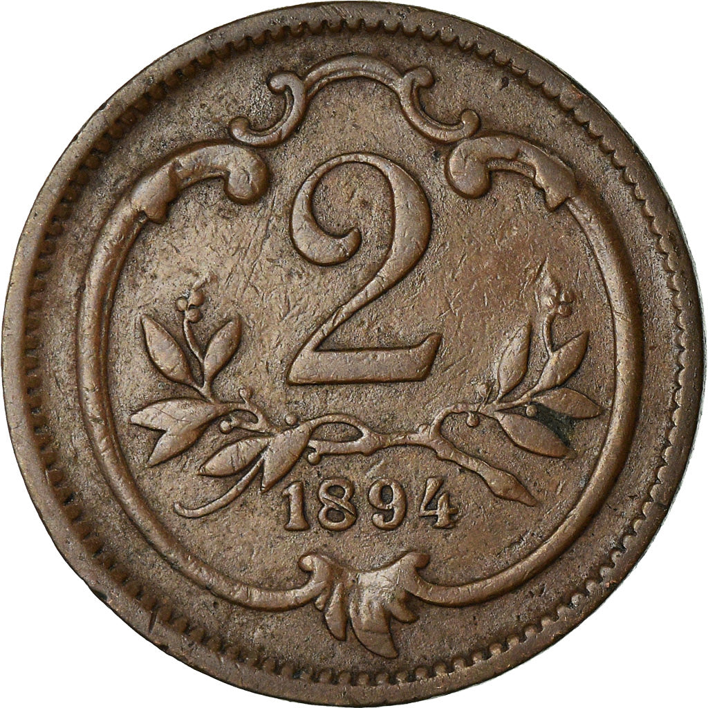 Moneta, Austria, Franz Joseph I, 2 Heller, 1894, Berlin, MB+, Bronzo, KM:2801