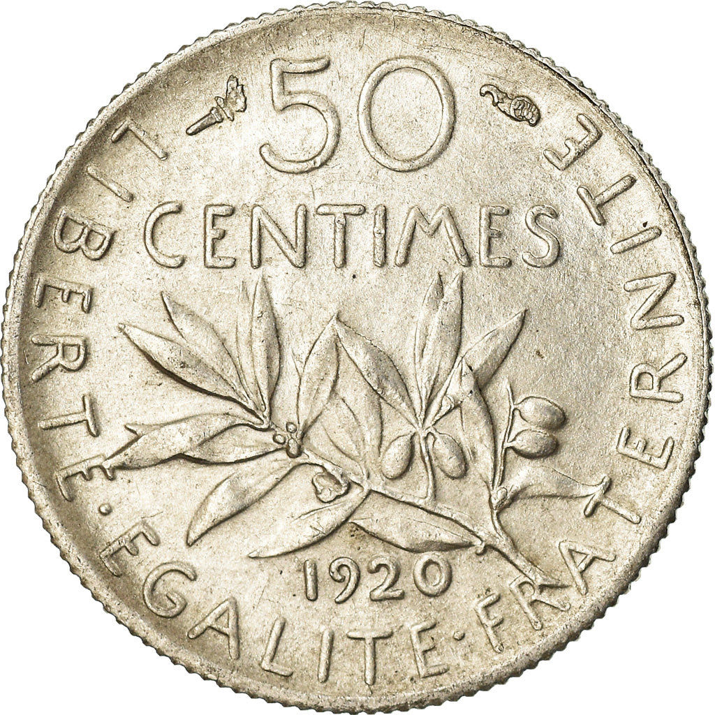 Coin, France, Semeuse, 50 Centimes, 1920, Paris, AU(55-58), Silver, KM:854
