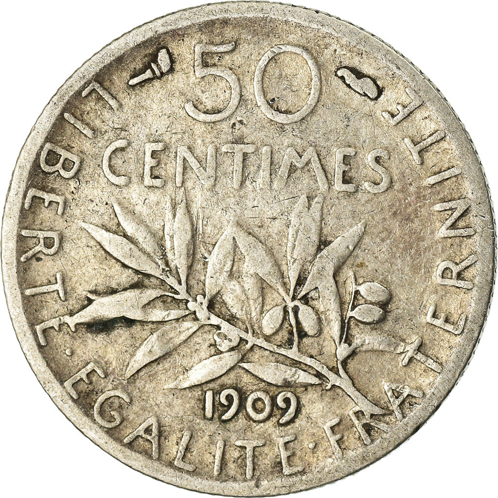 Monnaie, France, Semeuse, 50 Centimes, 1909, Paris, TB+, Argent, KM:854