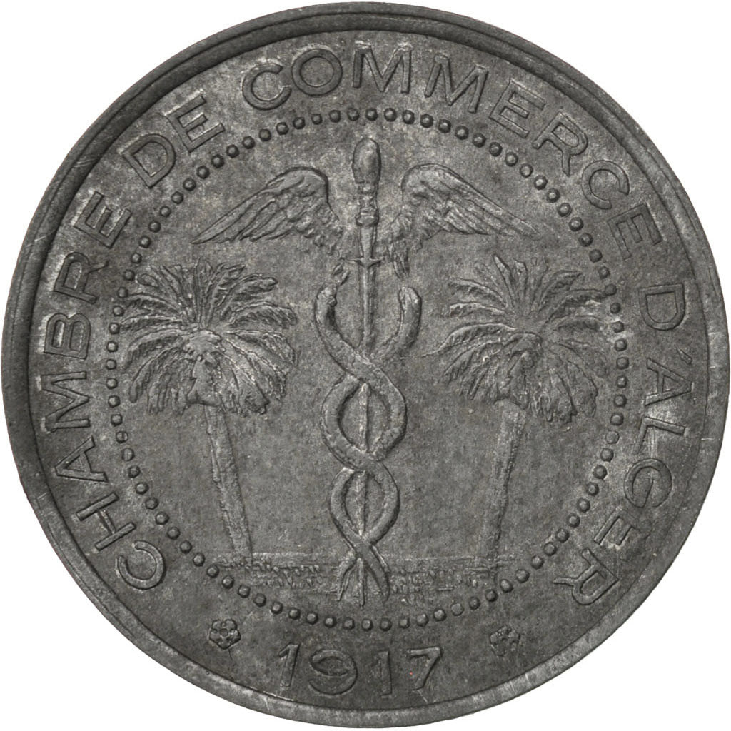 Algeria, 5 Centimes, 1917, EF(40-45), Zinc, Elie #10.5, 3.18