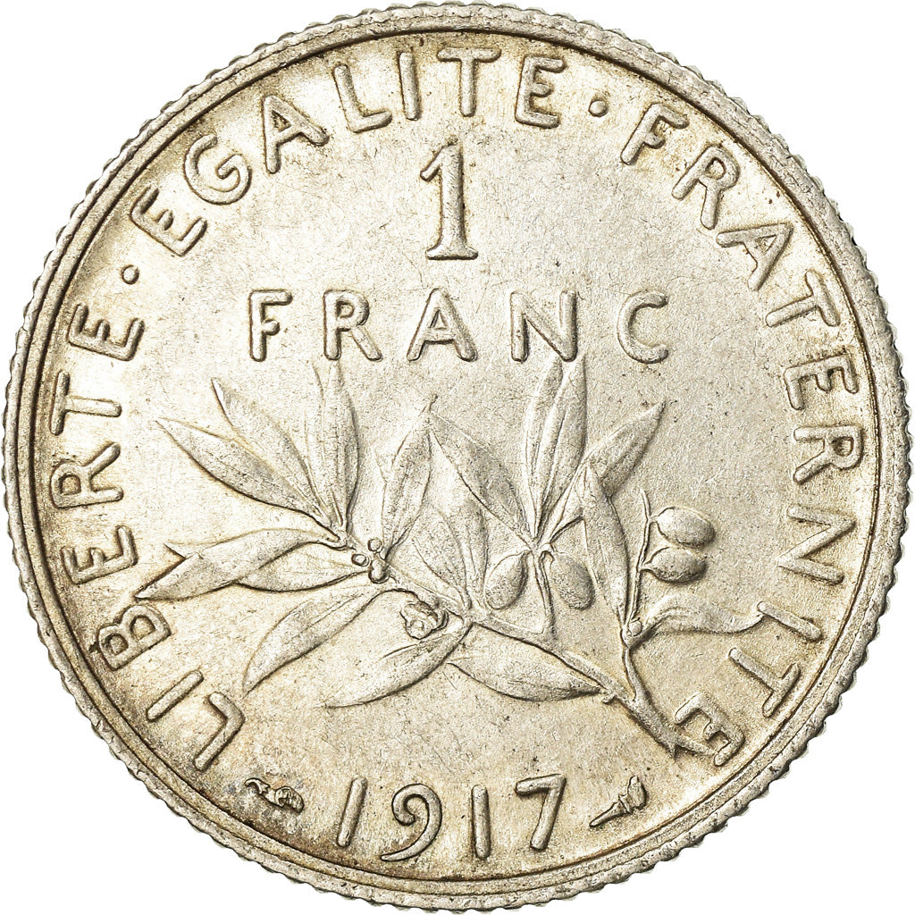 Coin, France, Semeuse, Franc, 1917, Paris, AU(55-58), Silver, KM:844.1
