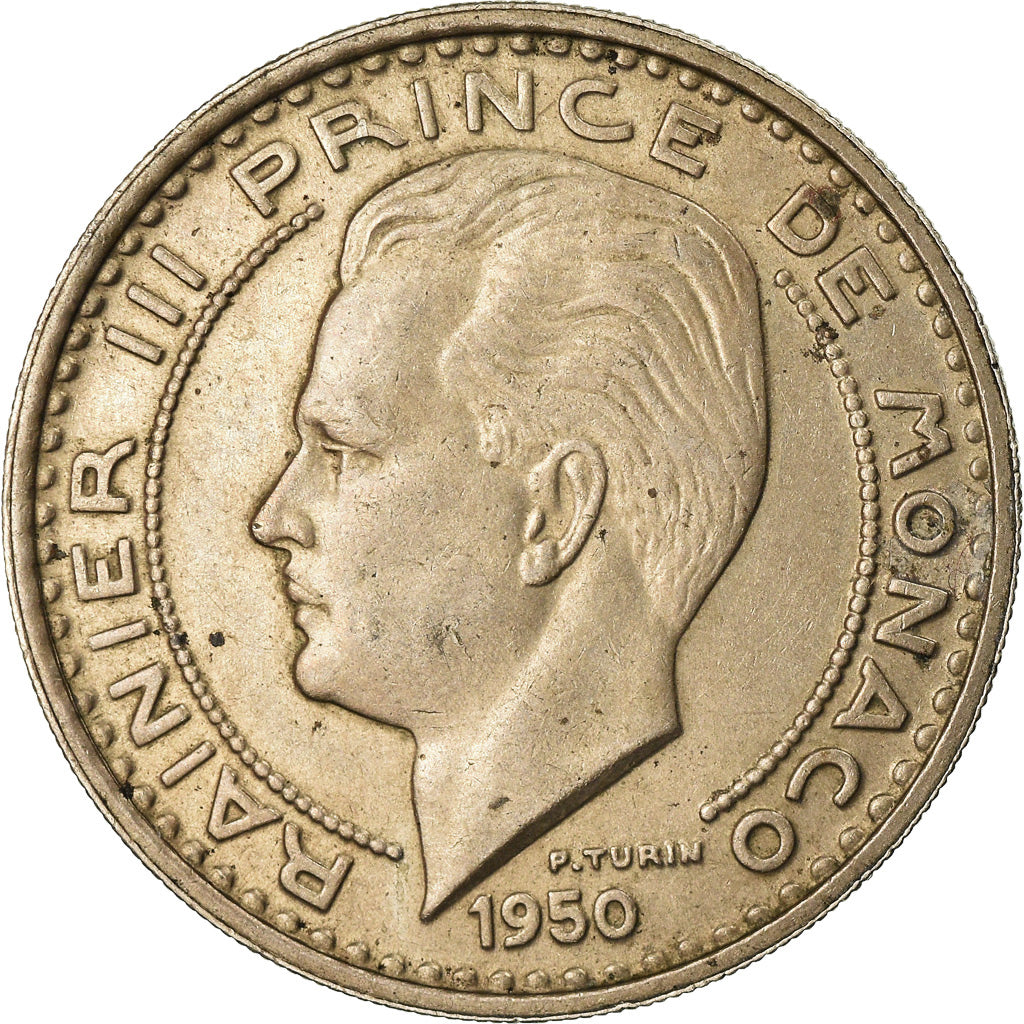 Coin, Monaco, Rainier III, 100 Francs, Cent, 1950, AU(50-53), Copper-nickel