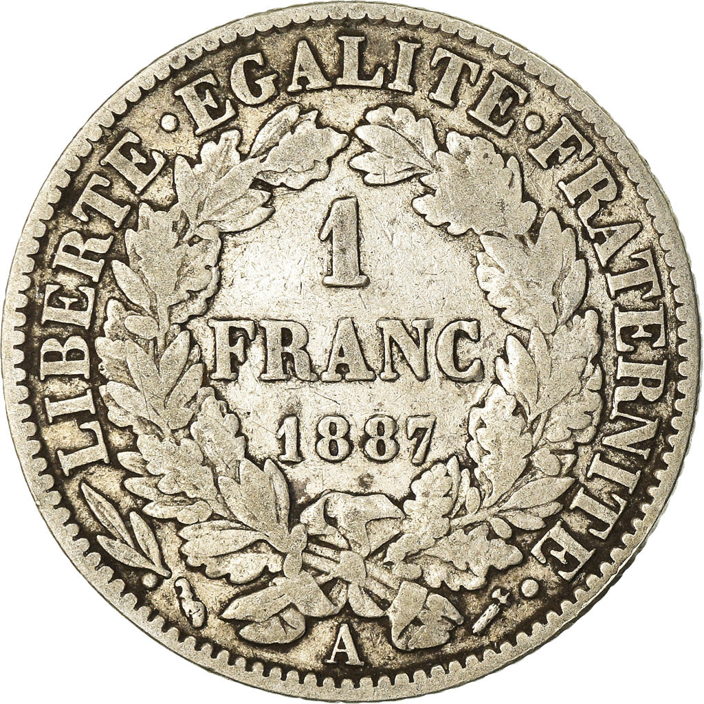 Coin, France, Cérès, Franc, 1887, Paris, VF(20-25), Silver, KM:822.1