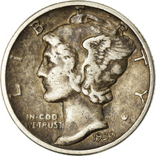 Coin, United States, Mercury Dime, Dime, 1939, U.S. Mint, Philadelphia