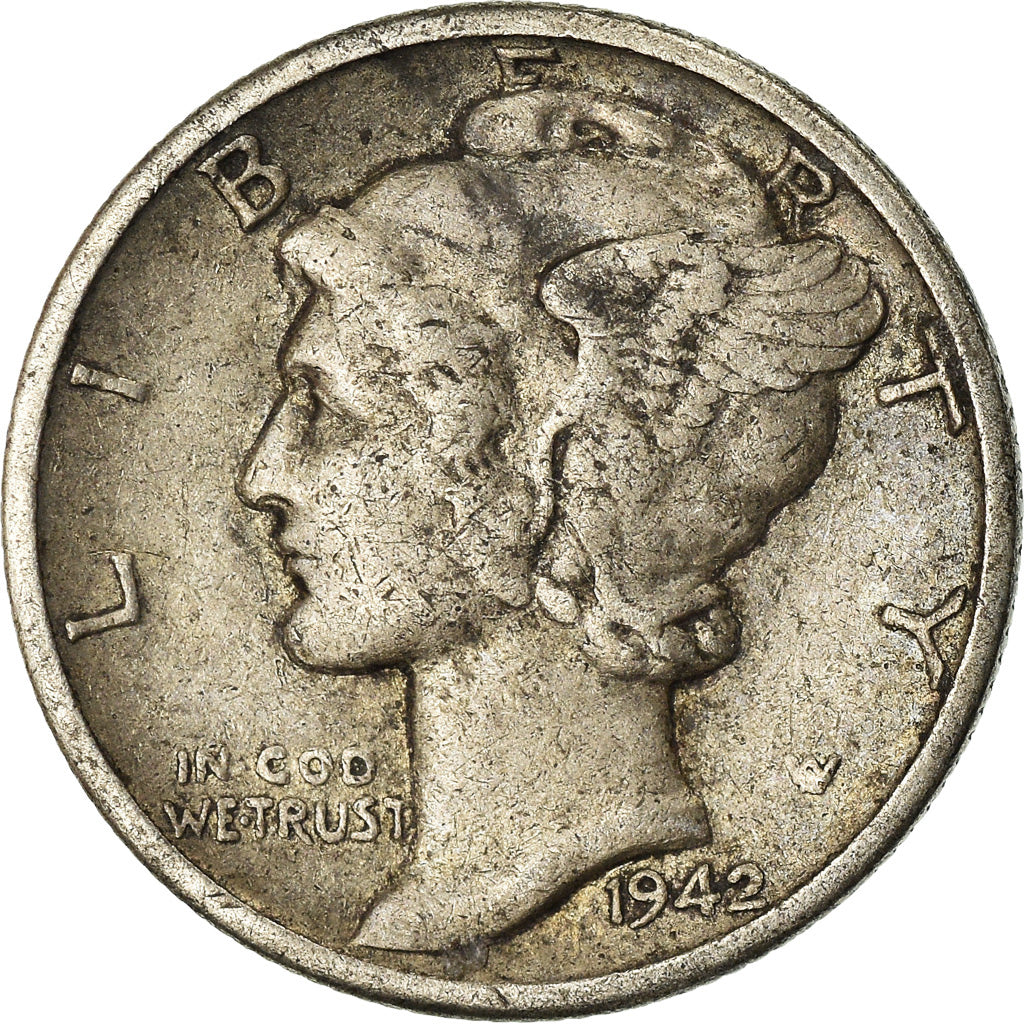 Moneda, Estados Unidos, Mercury Dime, Dime, 1942, U.S. Mint, Denver, BC+, Plata
