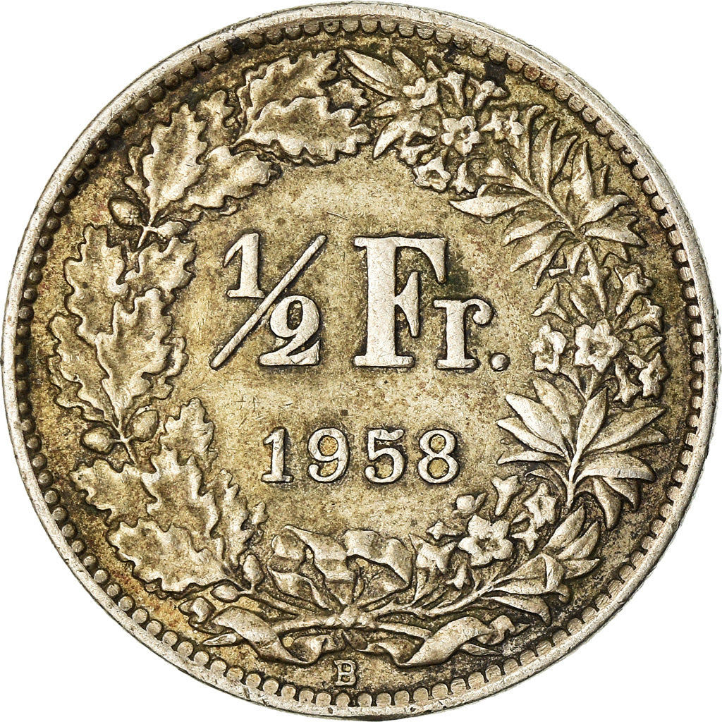 Coin, Switzerland, 1/2 Franc, 1958, Bern, AU(50-53), Silver, KM:23
