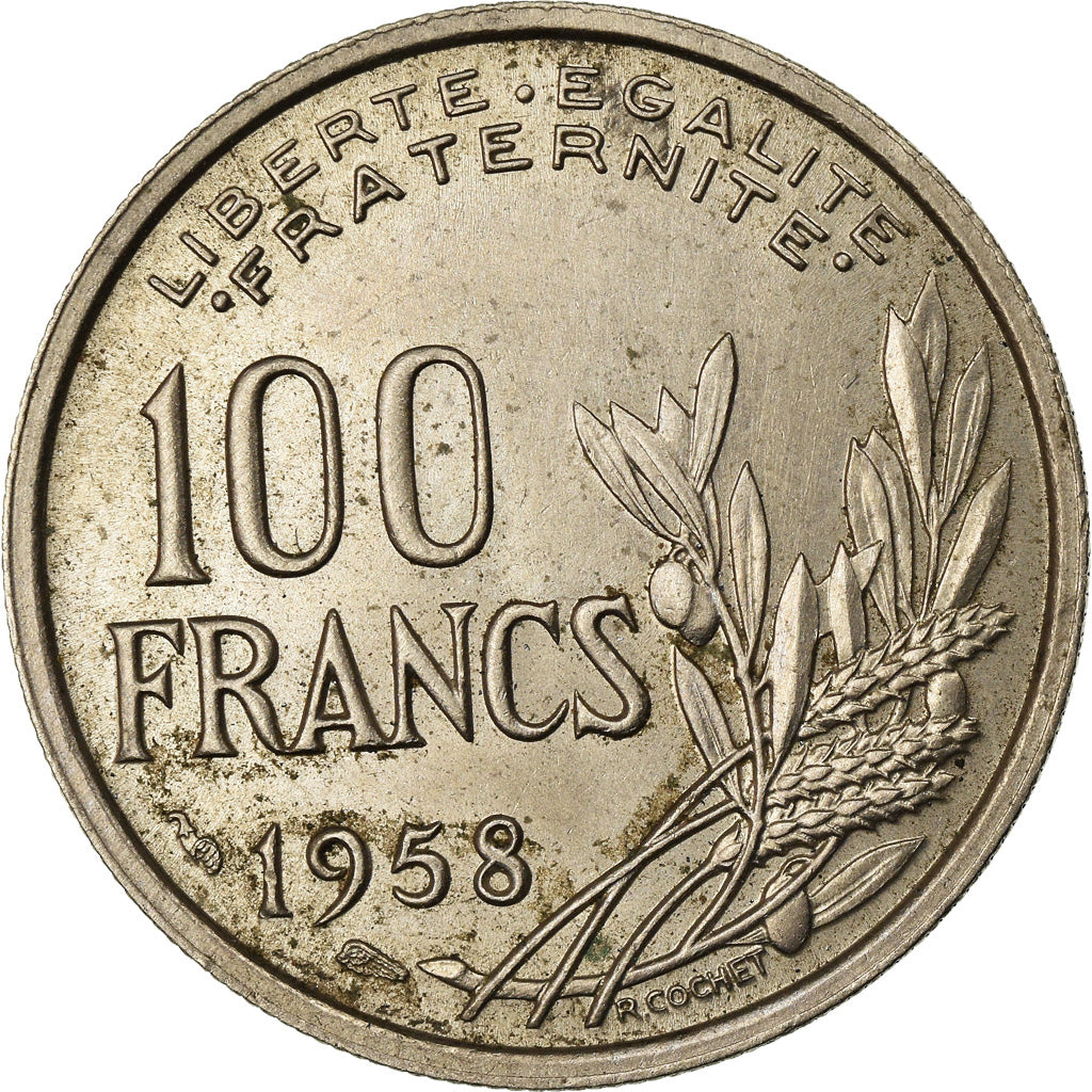 Moneta, Francia, Cochet, 100 Francs, 1958, SPL-, Rame-nichel, KM:919.1