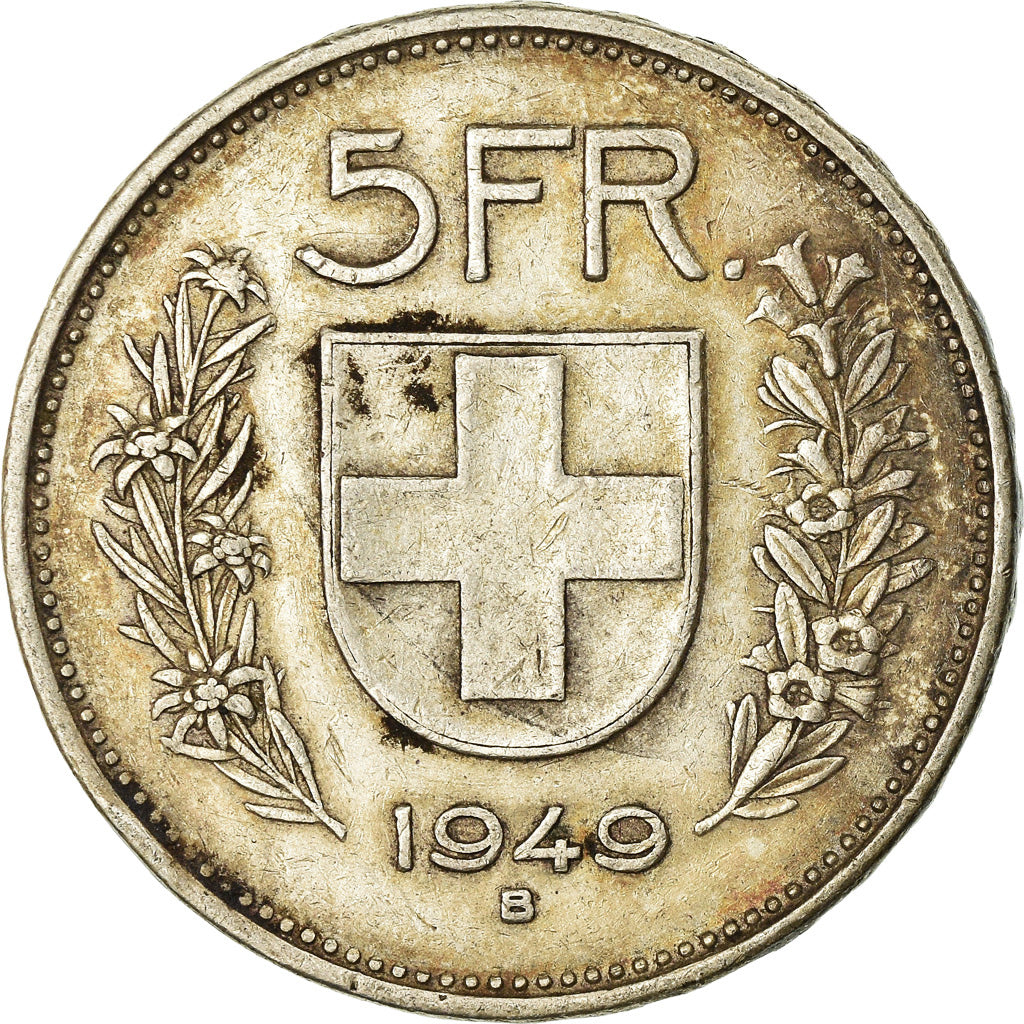 Coin, Switzerland, 5 Francs, 1949, Bern, EF(40-45), Silver, KM:40