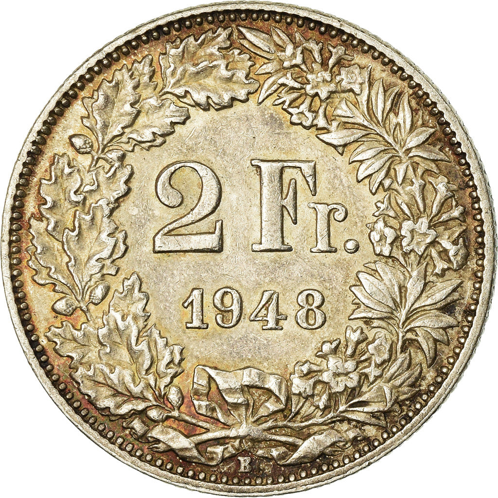 Moneta, Svizzera, 2 Francs, 1948, Bern, BB+, Argento, KM:21
