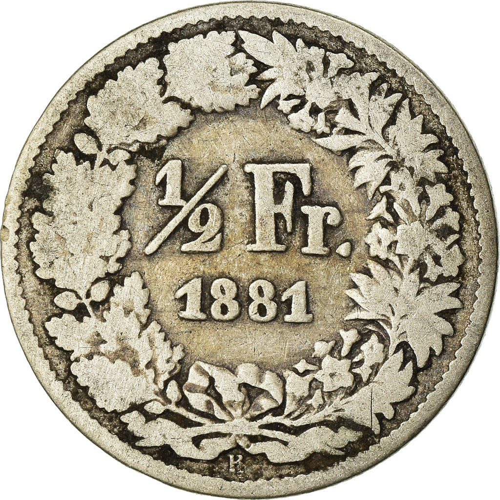 Coin, Switzerland, 1/2 Franc, 1881, Bern, VF(20-25), Silver, KM:23
