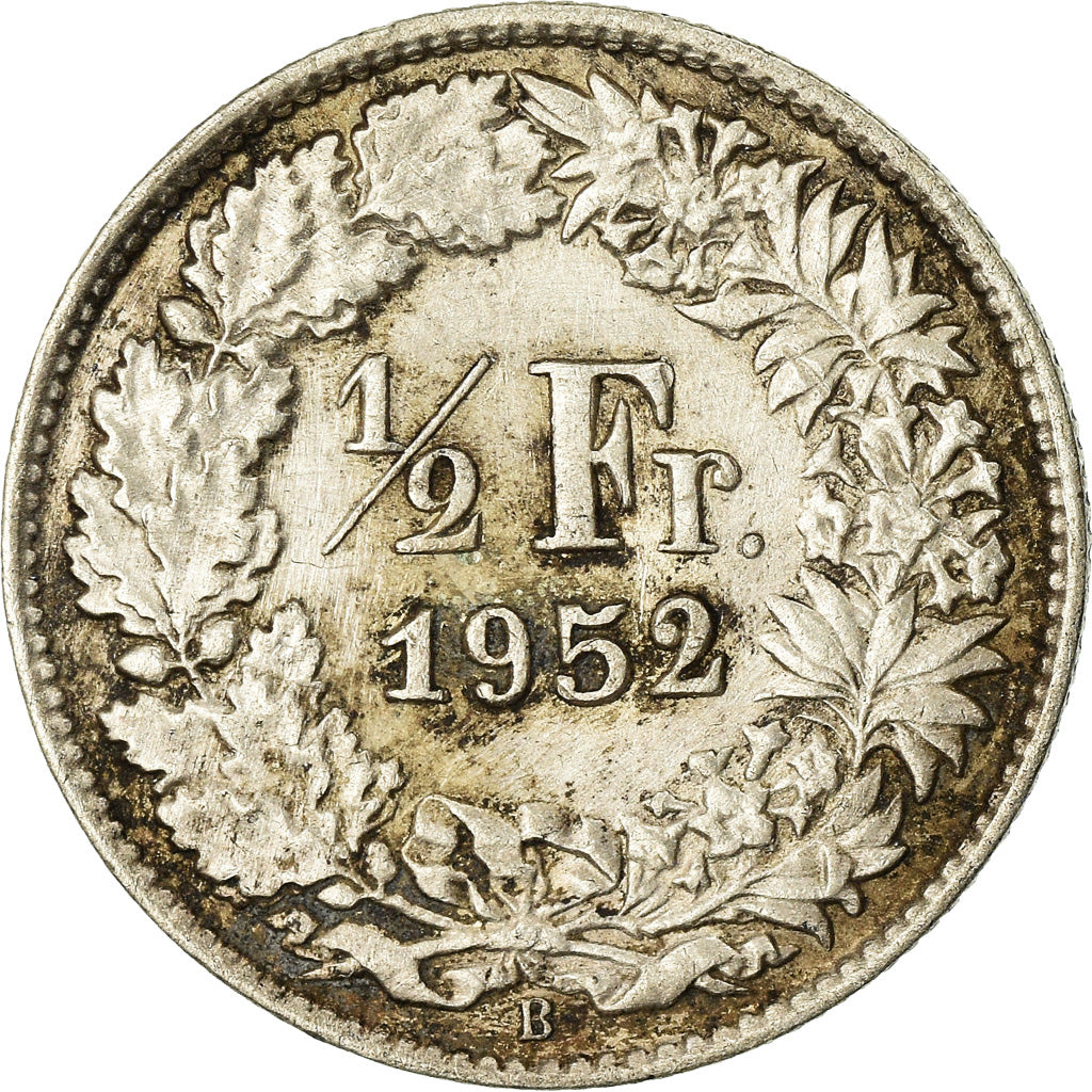 Coin, Switzerland, 1/2 Franc, 1952, Bern, AU(50-53), Silver, KM:23