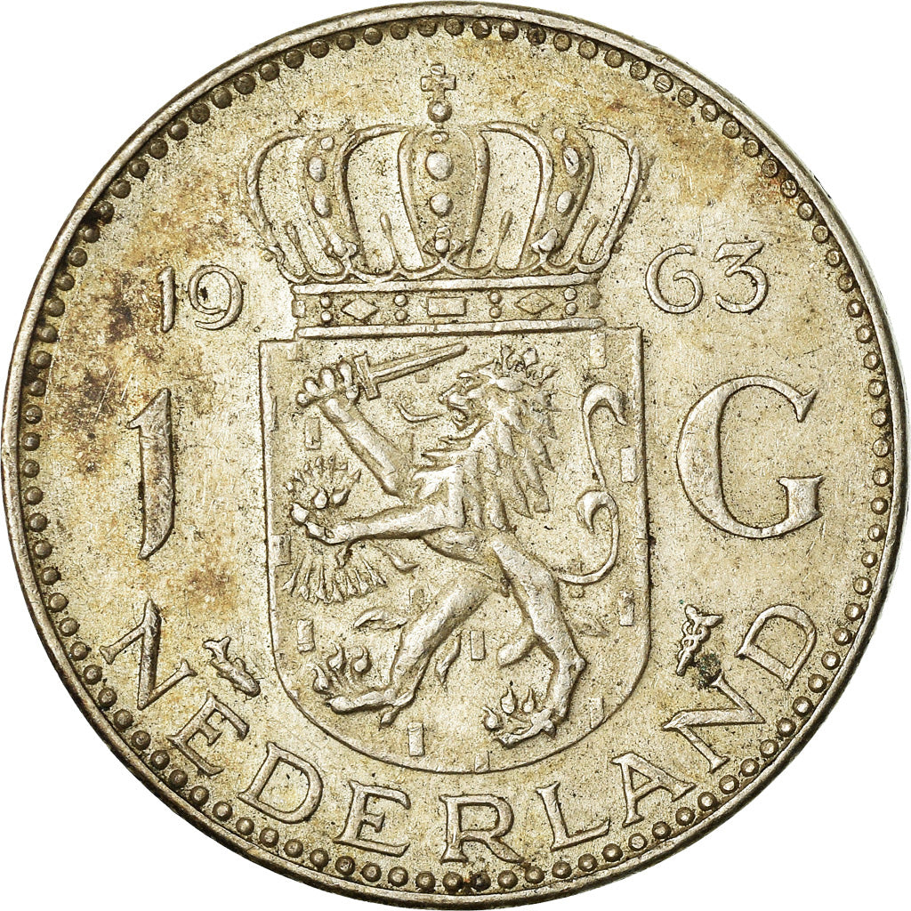 Coin, Netherlands, Juliana, Gulden, 1963, EF(40-45), Silver, KM:184