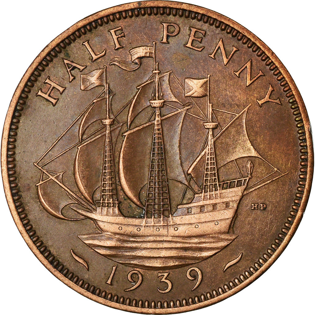 Coin, Great Britain, George VI, 1/2 Penny, 1939, AU(50-53), Bronze, KM:844