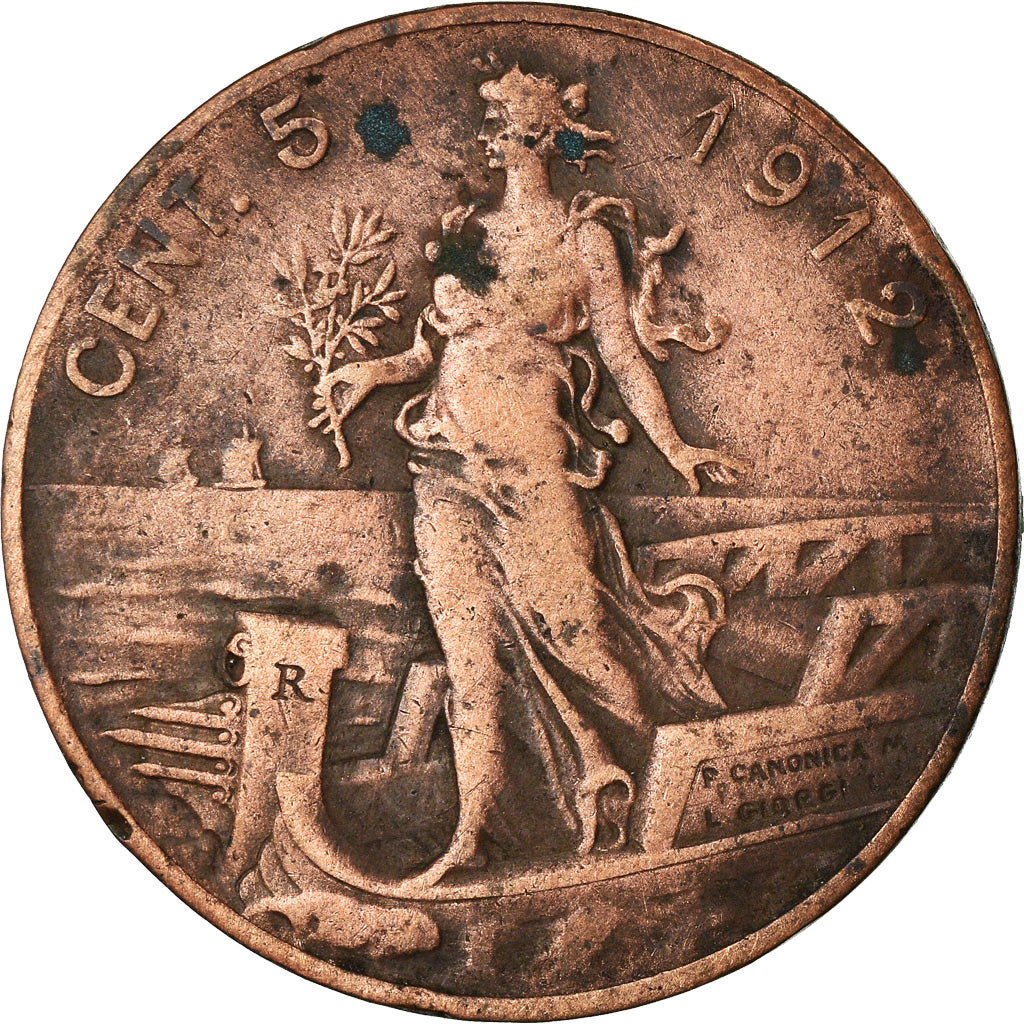 Coin, Italy, Vittorio Emanuele III, 5 Centesimi, 1912, Rome, VF(20-25), Bronze