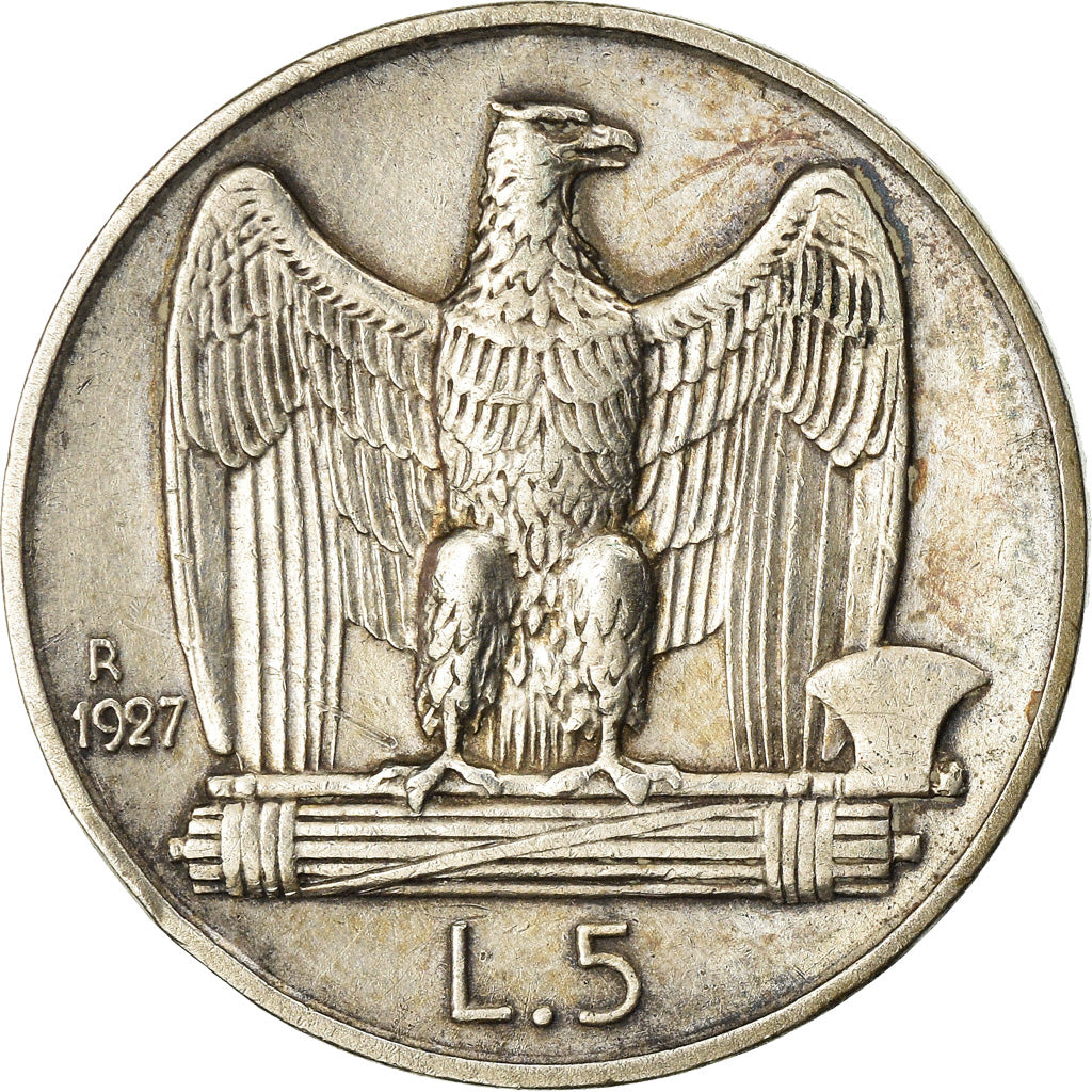 Coin, Italy, Vittorio Emanuele III, 5 Lire, 1927, Rome, AU(50-53), Silver