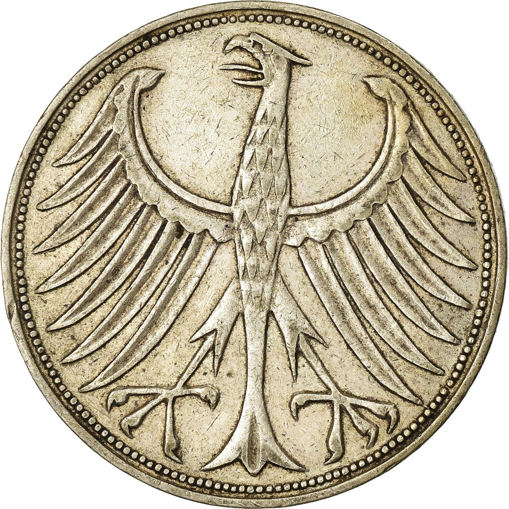 Coin, GERMANY - FEDERAL REPUBLIC, 5 Mark, 1951, Stuttgart, EF(40-45), Silver
