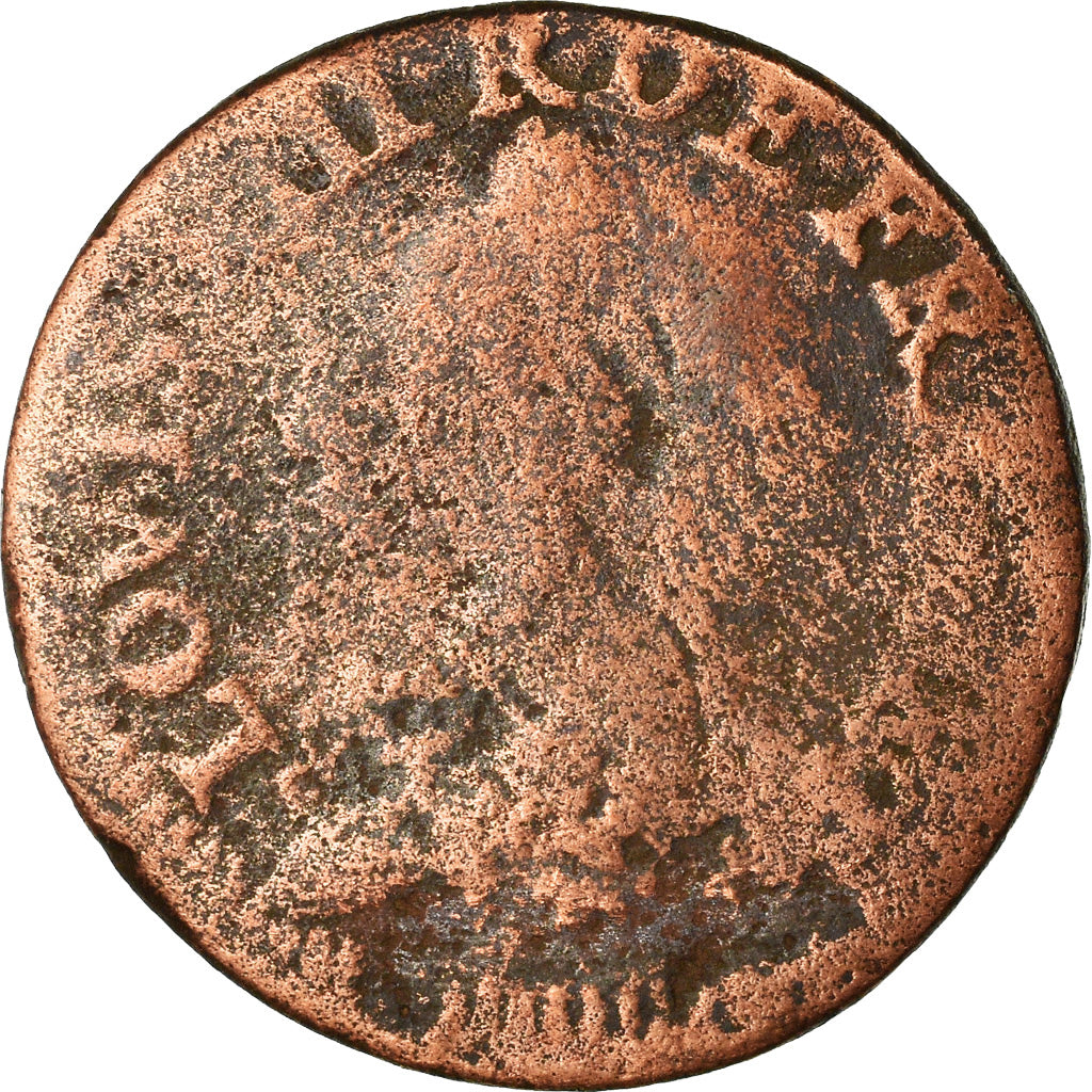 Monnaie, France, Louis XIII, Double Tournois, 1643, Corbeil, B, Cuivre
