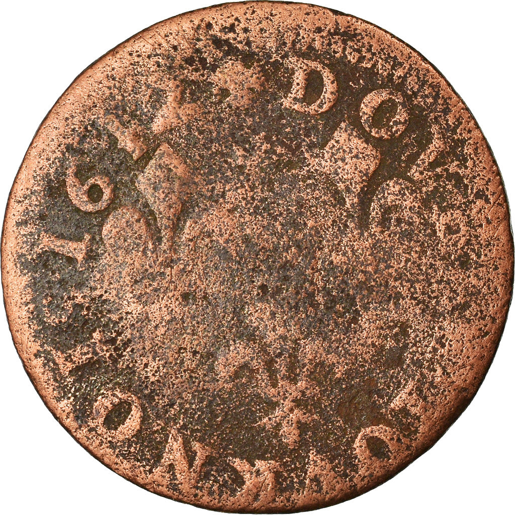Monnaie, France, Louis XIII, Double Tournois, 1643, Corbeil, B, Cuivre