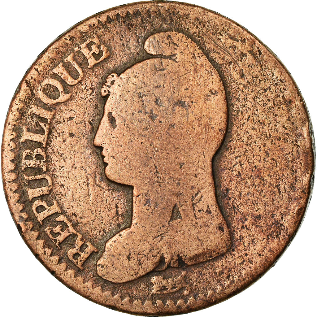Munten, Frankrijk, Dupré, Decime, AN 8, Metz, ZG+, Bronze, KM:644.2