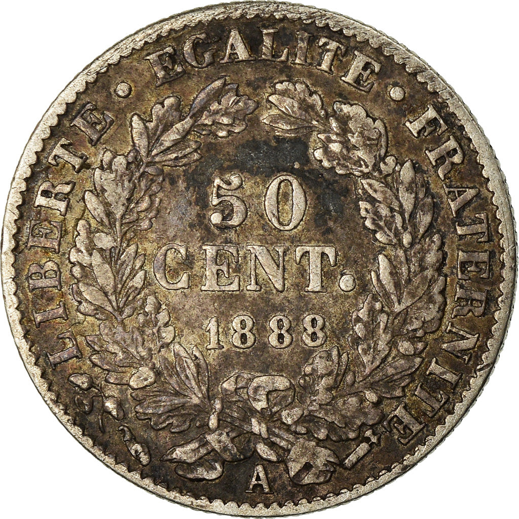 Coin, France, Cérès, 50 Centimes, 1888, Paris, VF(30-35), Silver, KM:834.1