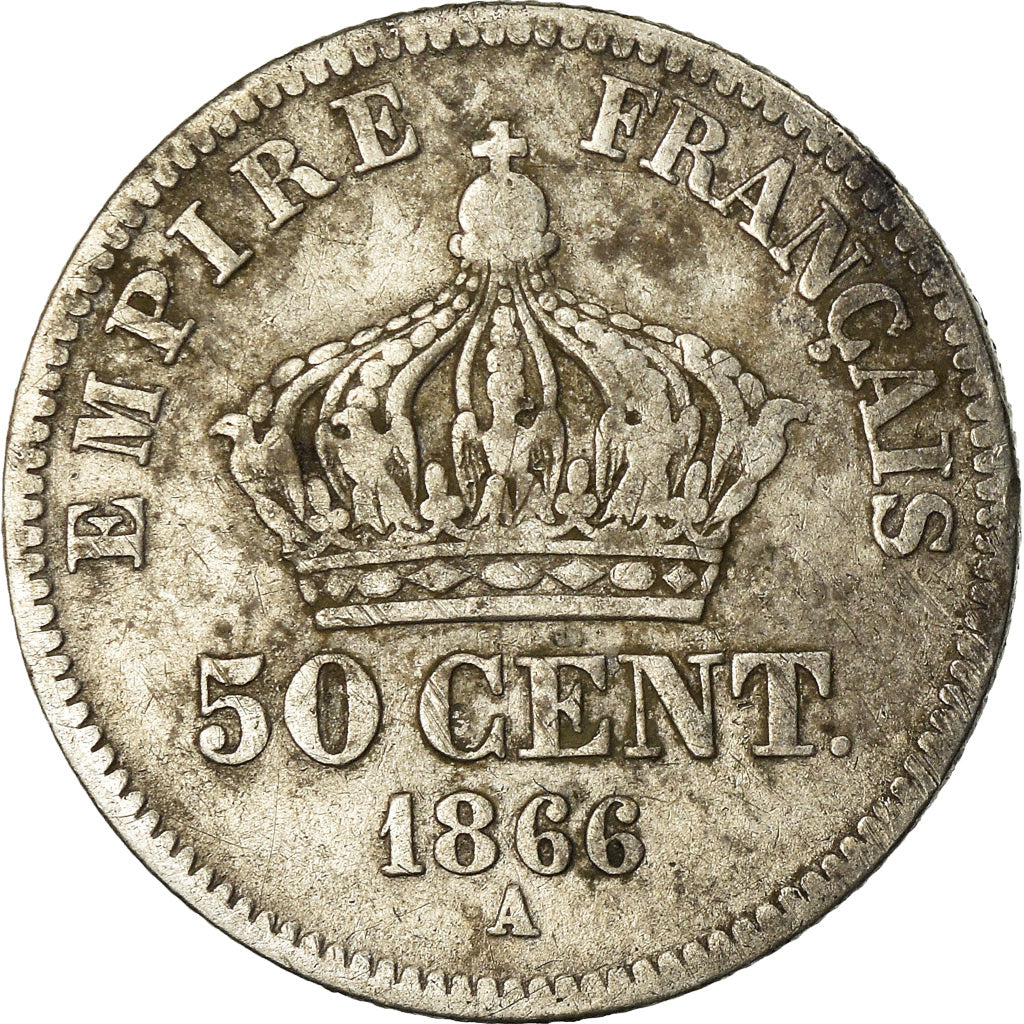 Coin, France, Napoleon III, 50 Centimes, 1866, Paris, VF(20-25), Silver