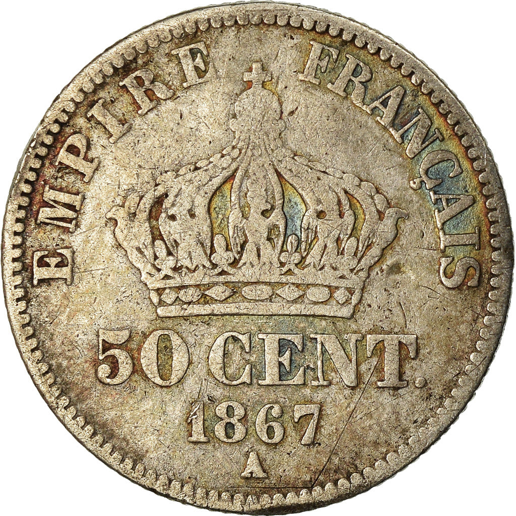 Munten, Frankrijk, Napoleon III, Napoléon III, 50 Centimes, 1867, Paris, ZG+