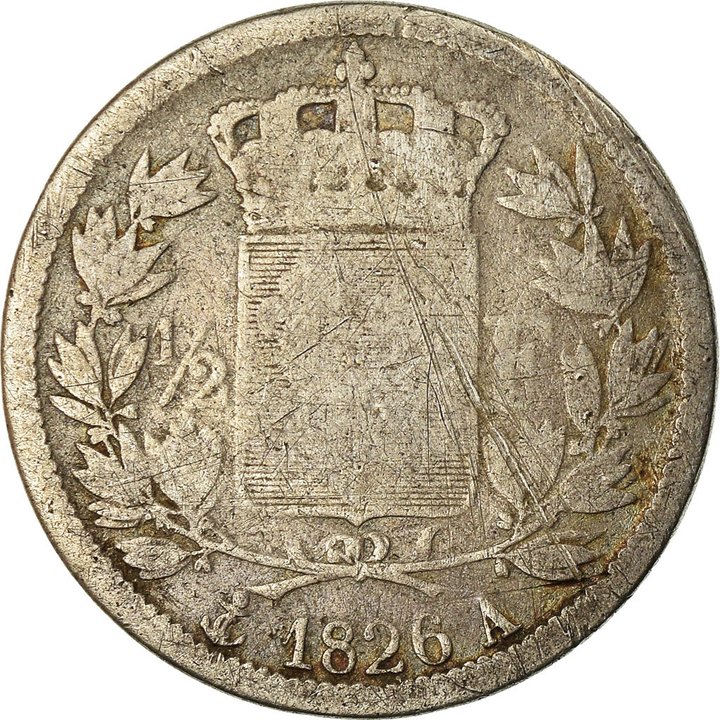 Coin, France, Charles X, 1/2 Franc, 1826, Paris, VG(8-10), Silver, KM:723.1