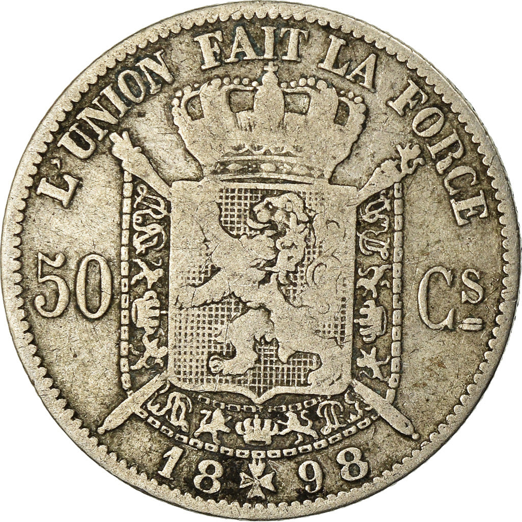 Coin, Belgium, Leopold II, 50 Centimes, 1898, VF(20-25), Silver, KM:26