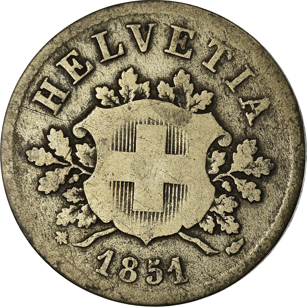 Monnaie, Suisse, 10 Rappen, 1851, Strasbourg, B+, Billon, KM:6