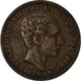 Moneta, Hiszpania, Alfonso XII, 10 Centimos, 1879, VF(30-35), Bronze, KM:675