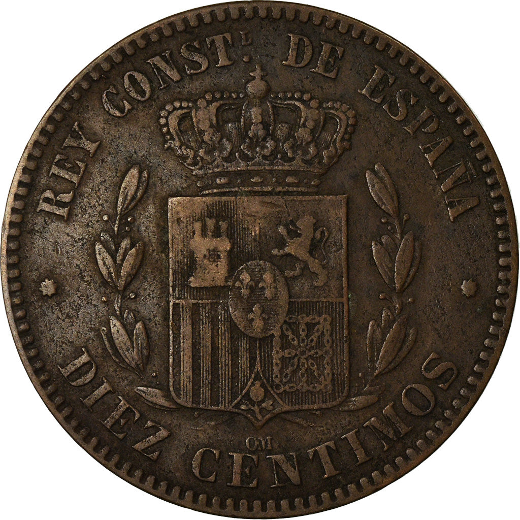 Coin, Spain, Alfonso XII, 10 Centimos, 1879, VF(30-35), Bronze, KM:675