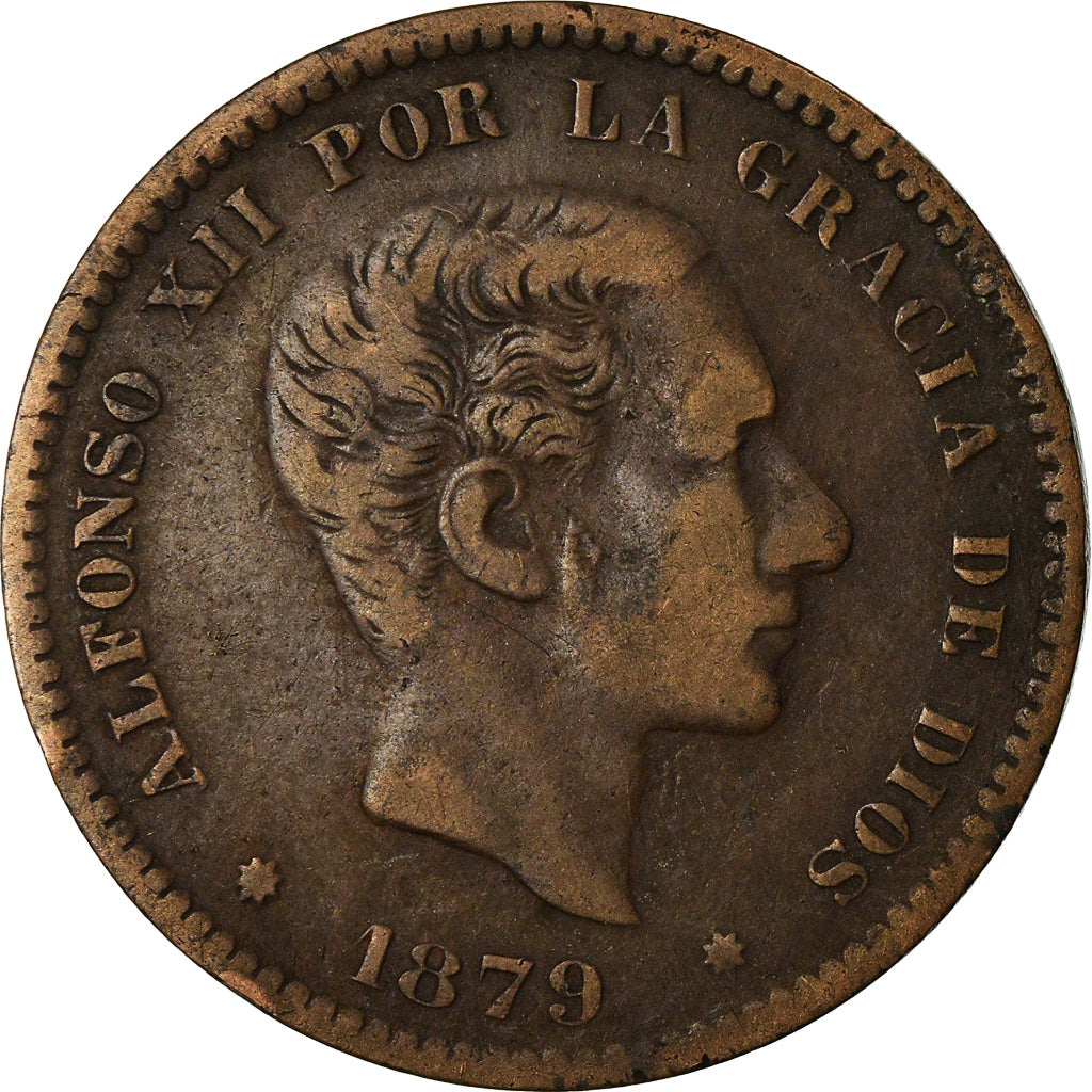Coin, Spain, Alfonso XII, 5 Centimos, 1879, VF(30-35), Bronze, KM:674