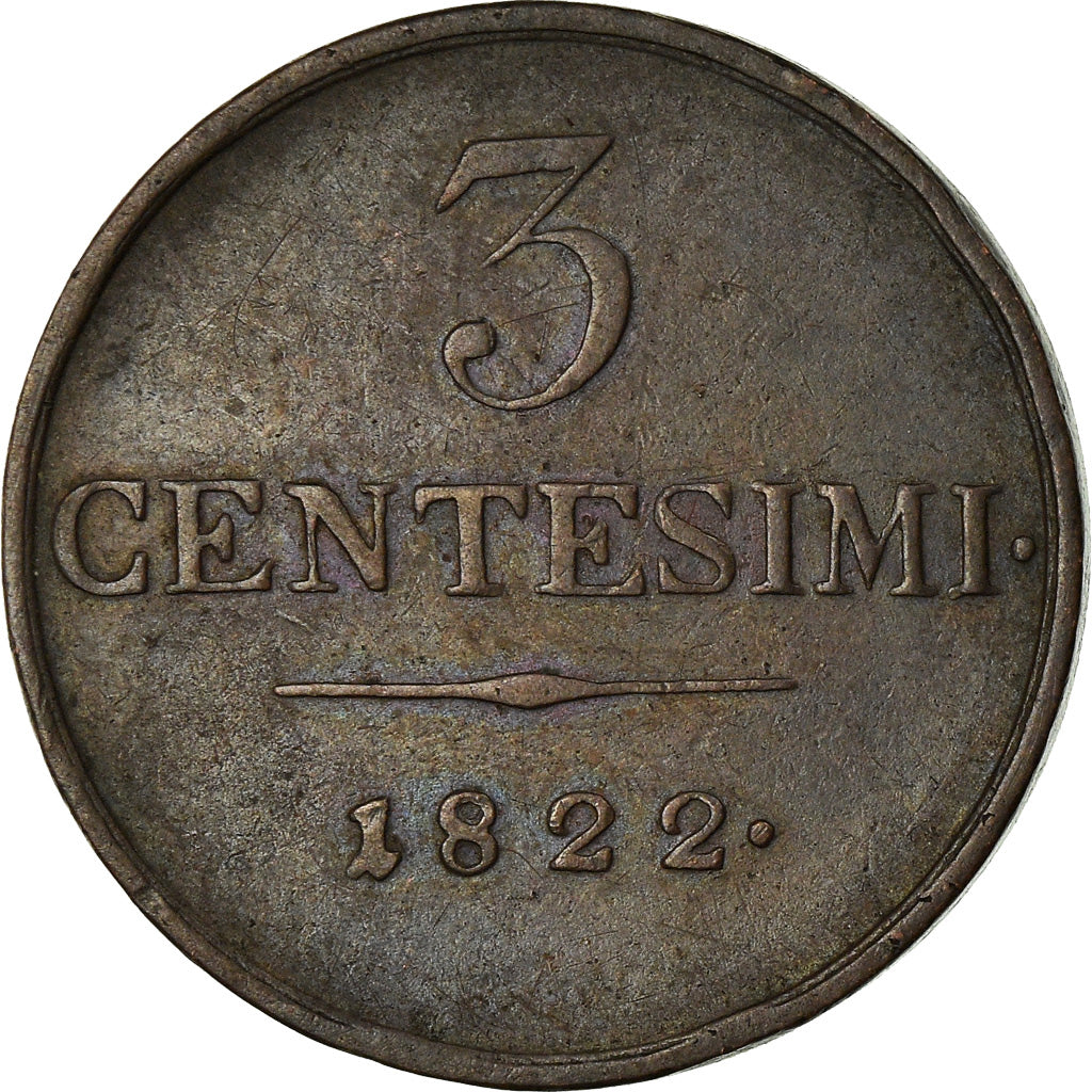 Coin, ITALIAN STATES, LOMBARDY-VENETIA, 5 Centesimi, 1822, Milan, EF(40-45)