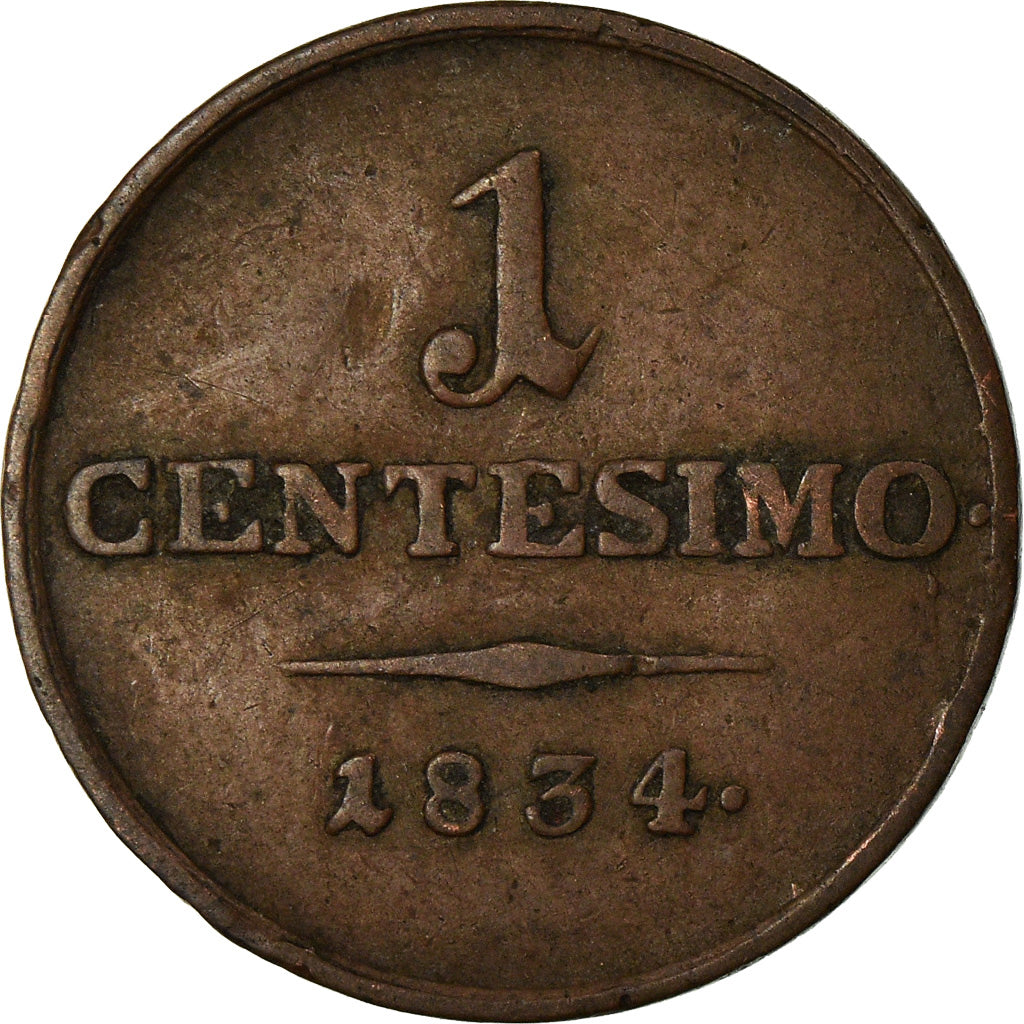 Coin, ITALIAN STATES, LOMBARDY-VENETIA, Centesimo, 1834, Venice, EF(40-45)