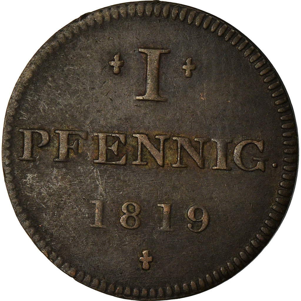 Coin, German States, FRANKFURT AM MAIN, Pfennig, 1819, EF(40-45), Copper, KM:Tn7