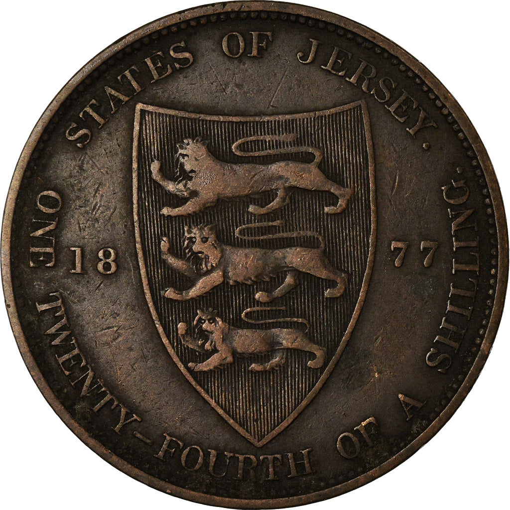 Coin, Jersey, Victoria, 1/24 Shilling, 1877, VF(30-35), Bronze, KM:7