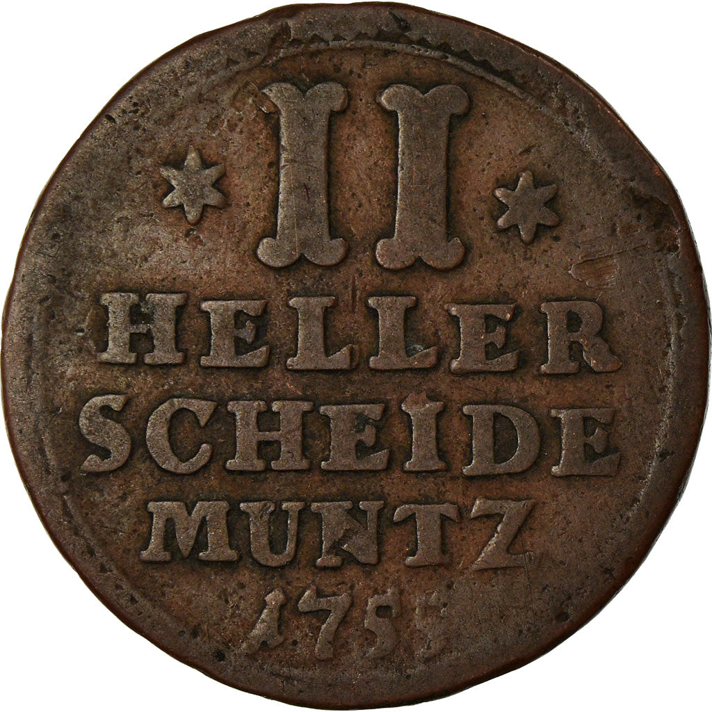 Coin, German States, HESSE-CASSEL, Wilhelm VIII, Heller, 1755, VF(20-25)