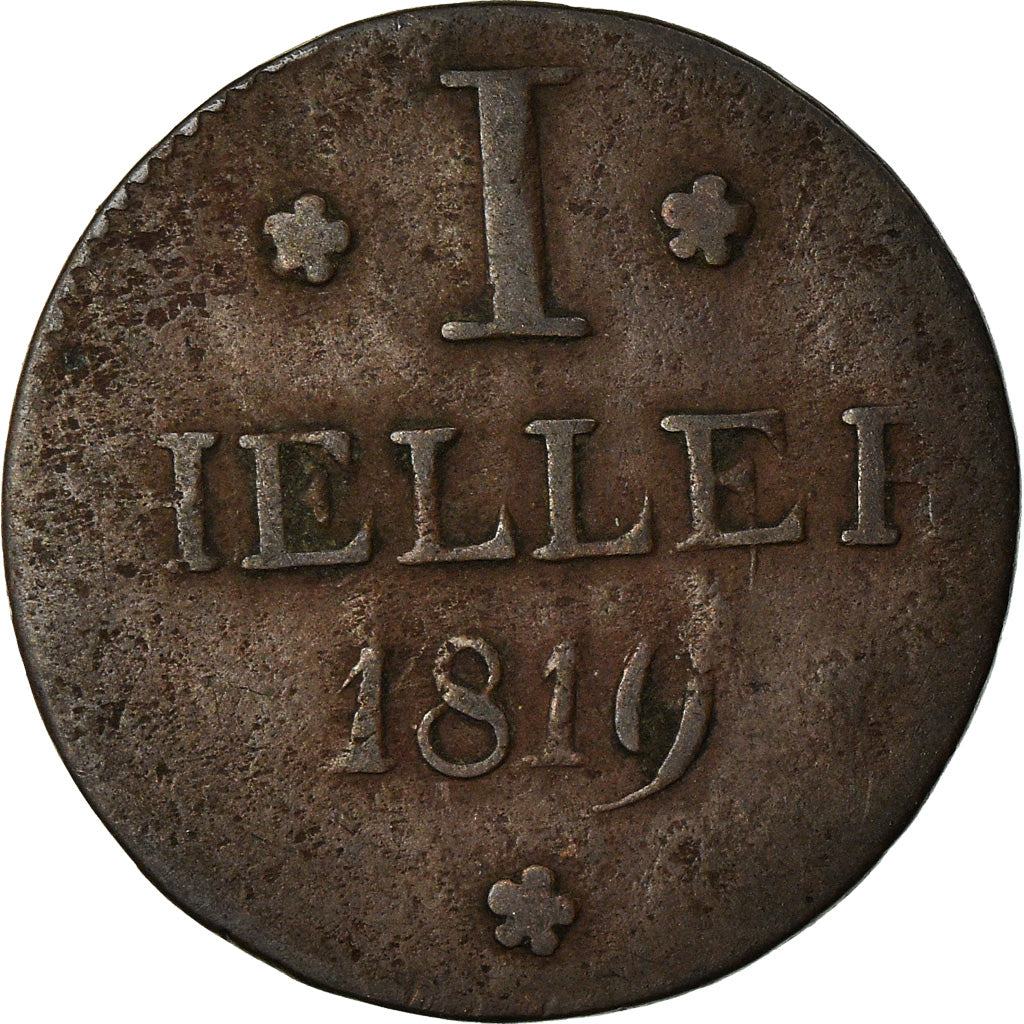 Coin, German States, FRANKFURT AM MAIN, Heller, 1819, VF(30-35), Copper, KM:301