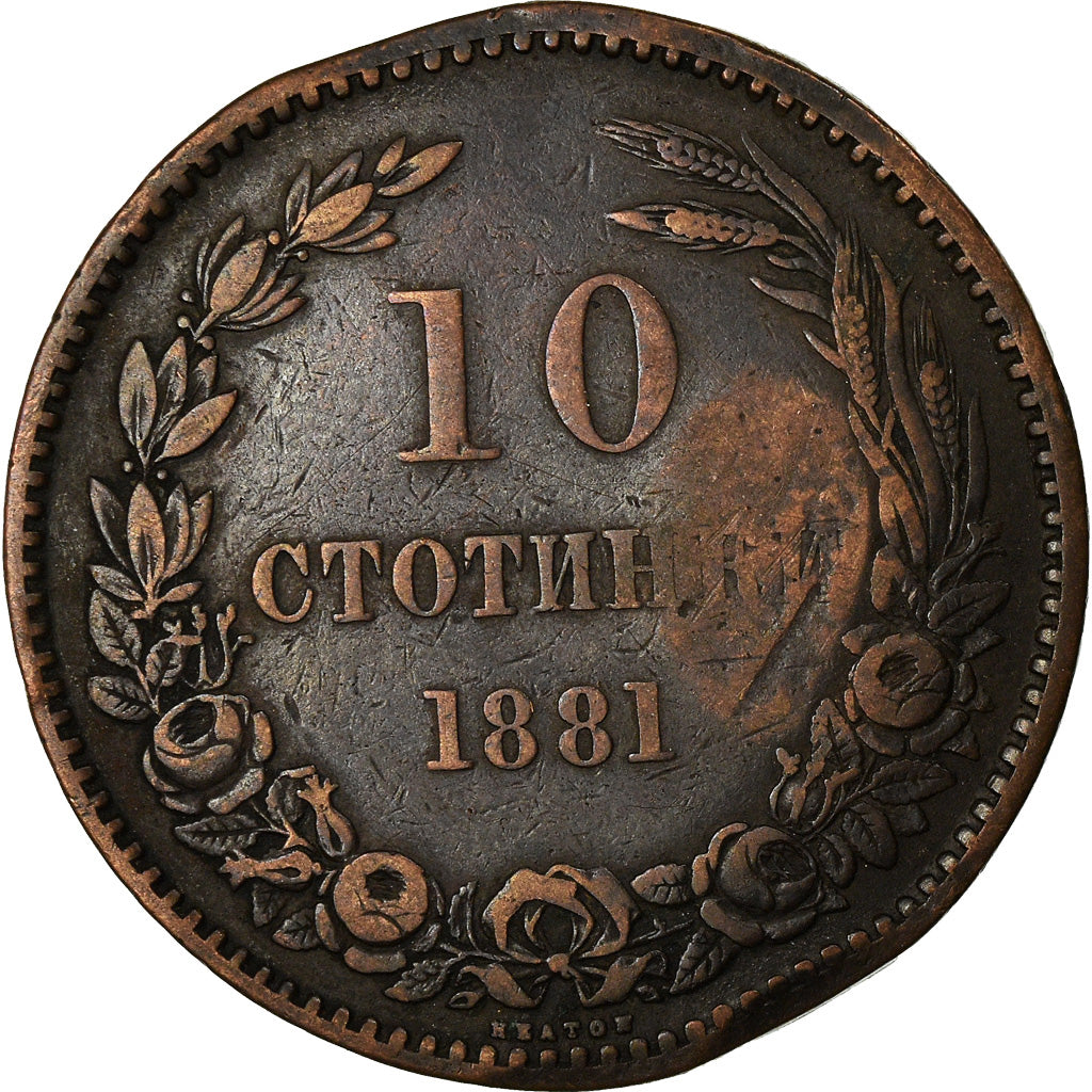 Coin, Bulgaria, Alexander  I, 10 Stotinki, 1881, VF(30-35), Bronze, KM:3