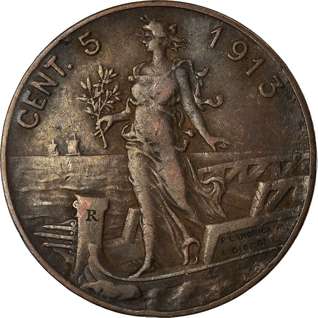 Coin, Italy, Vittorio Emanuele III, 5 Centesimi, 1913, Rome, VF(30-35), Bronze