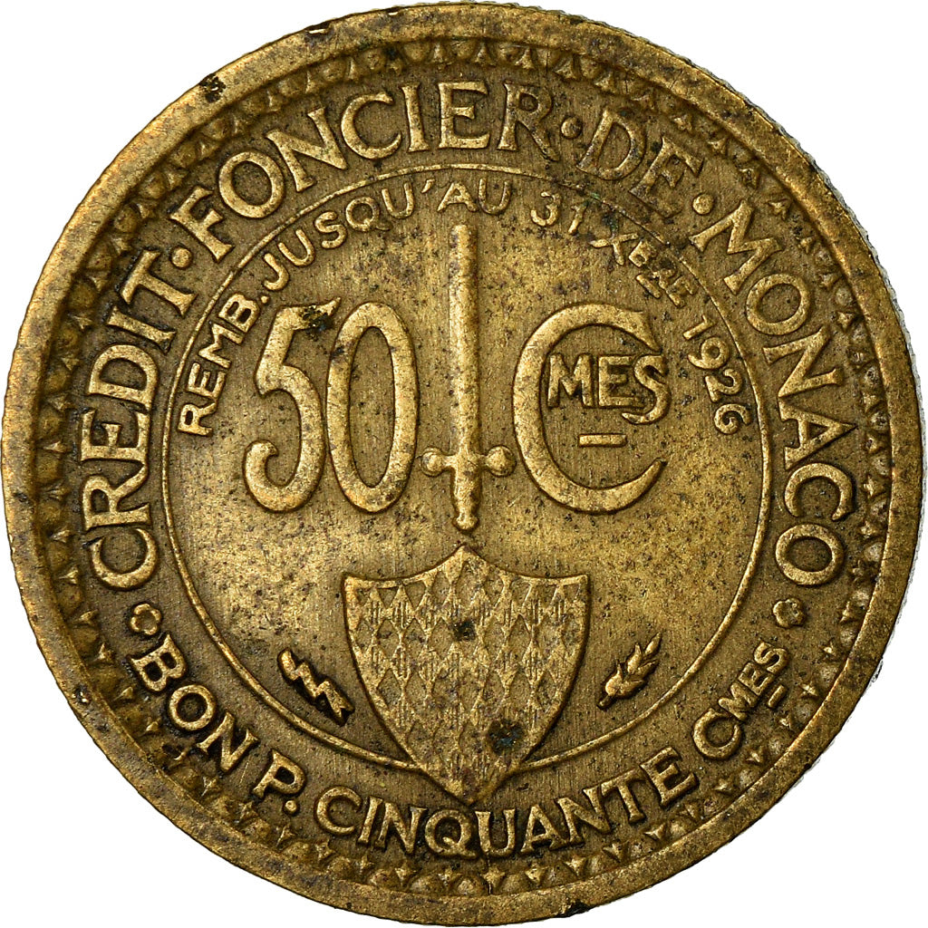 Coin, Monaco, Louis II, 50 Centimes, 1924, Poissy, VF(30-35), Aluminum-Bronze