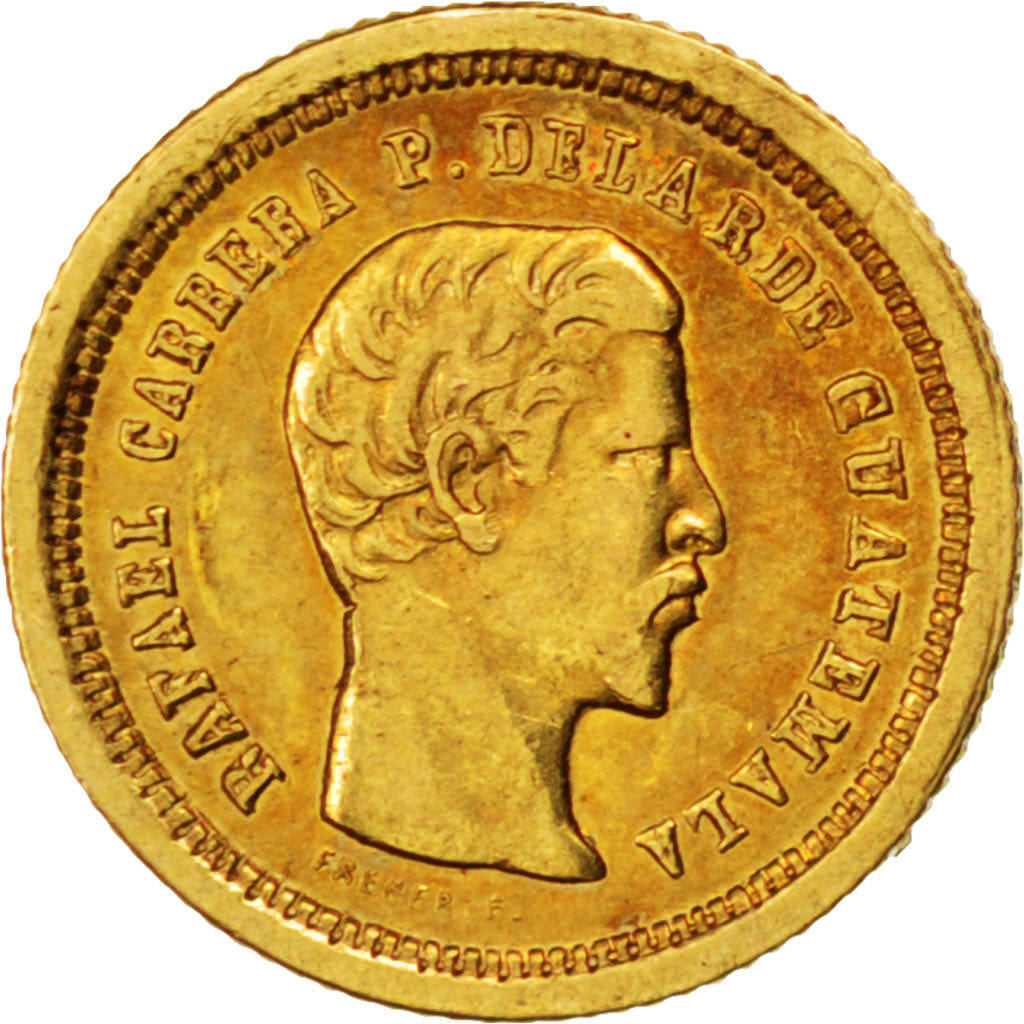 GUATEMALA, 4 Reales, Cuatro, 1860, KM #135, AU(50-53), Gold, 0.83