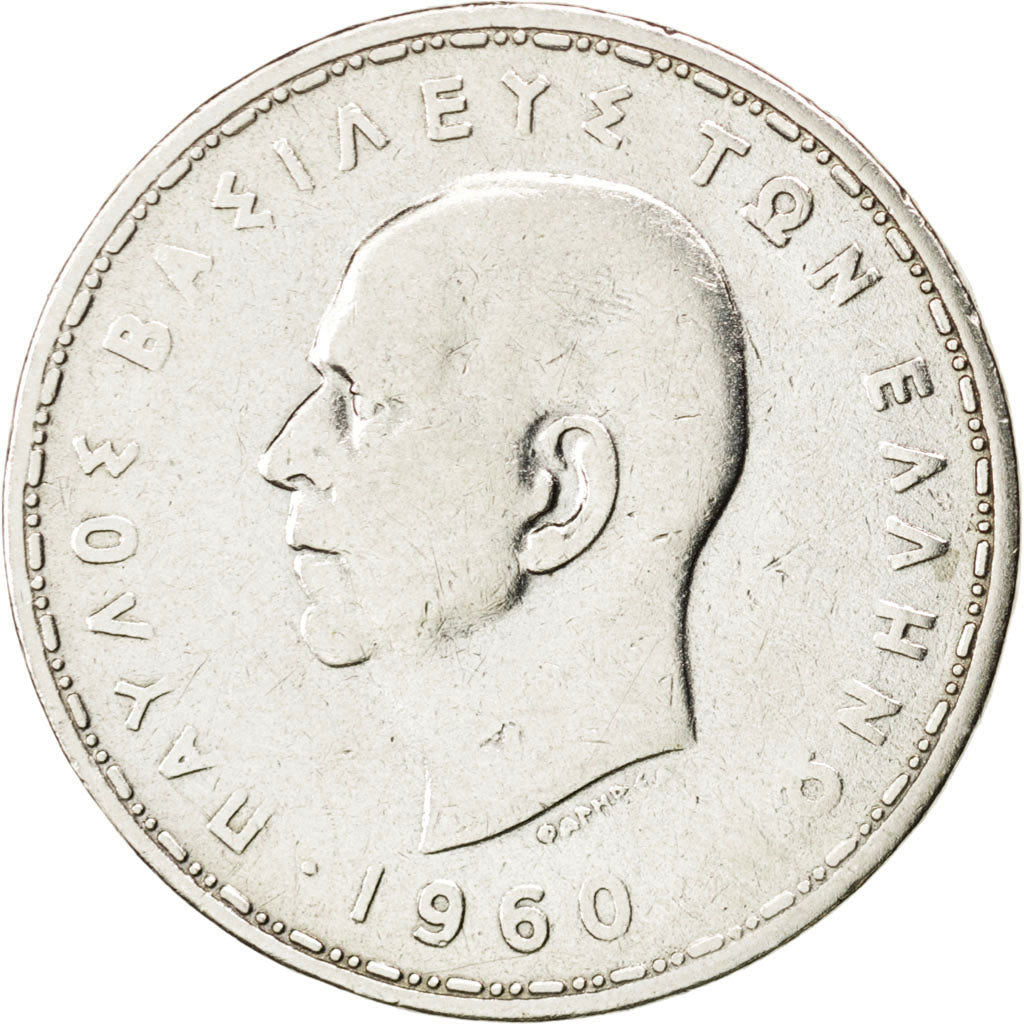 Coin, Greece, Paul I, 20 Drachmai, 1960, VF(20-25), Silver, KM:85