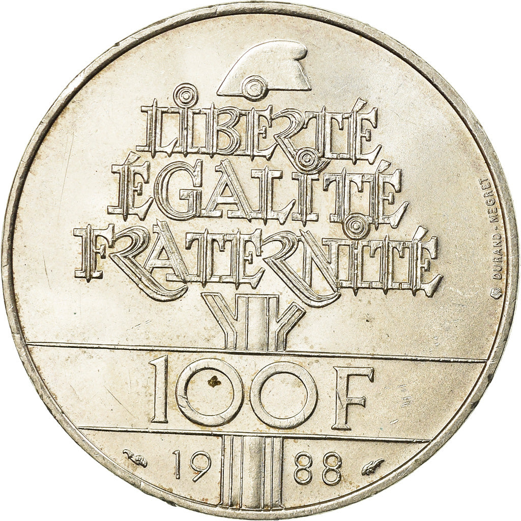 Monnaie, France, Fraternité, 100 Francs, 1988, SUP, Argent, Gadoury:903, KM:966