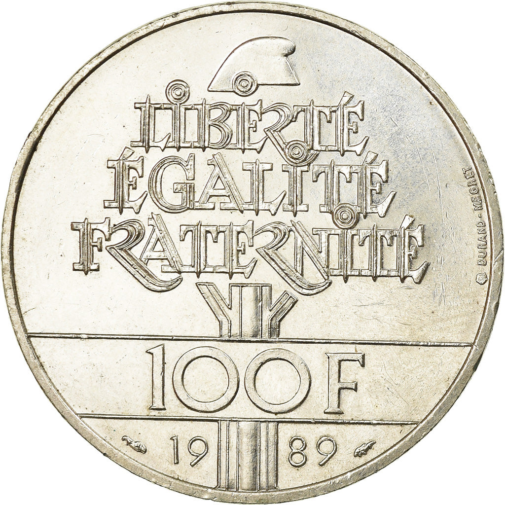 Moneta, Francja, Droits de l'Homme, 100 Francs, 1989, AU(55-58), Srebro, KM:970
