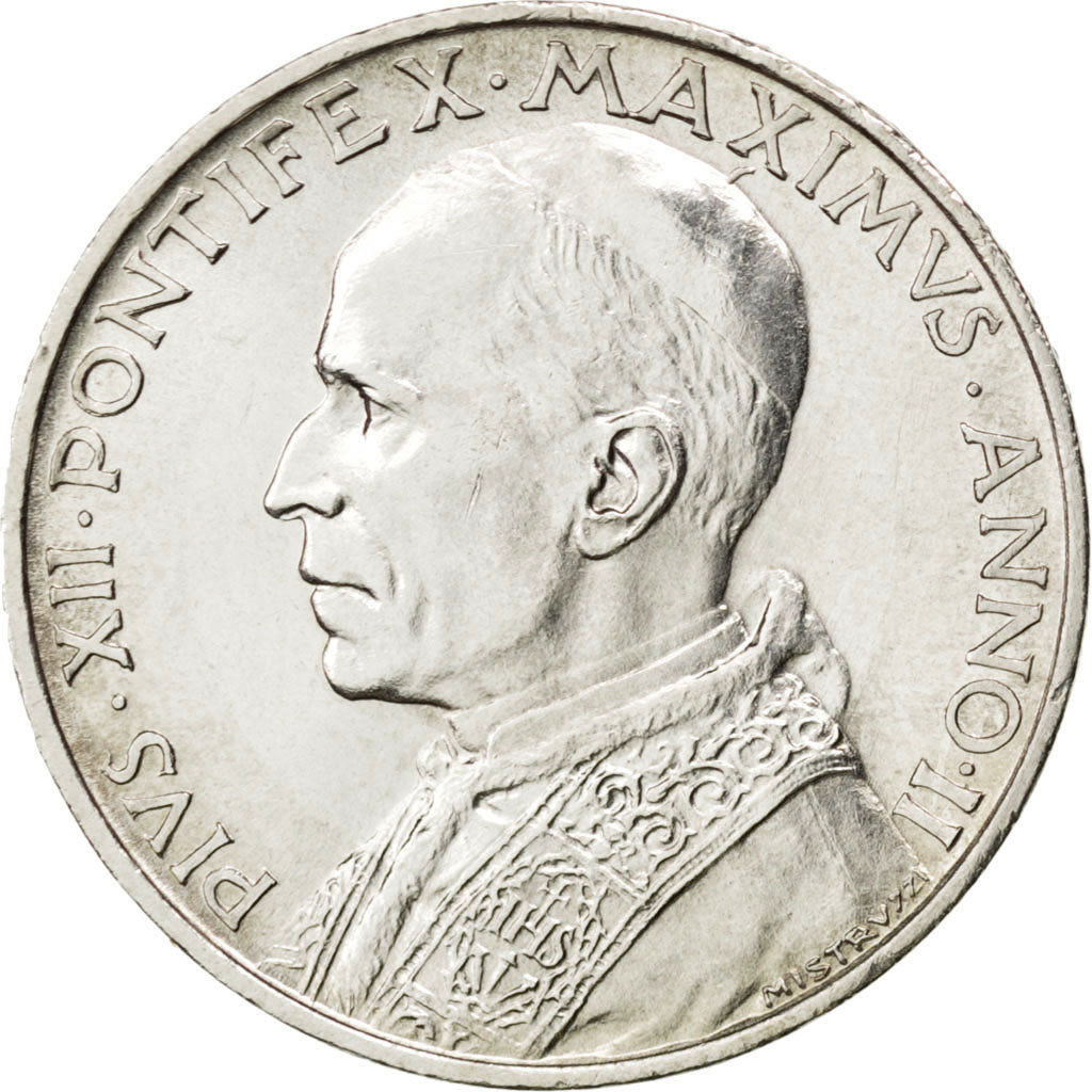 VATICAN CITY, 5 Lire, 1940, KM #28, MS(63), Silver, 23, 4.99