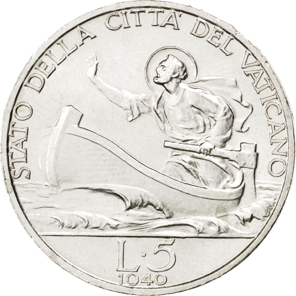 VATICAN CITY, 5 Lire, 1940, KM #28, MS(63), Silver, 23, 4.99